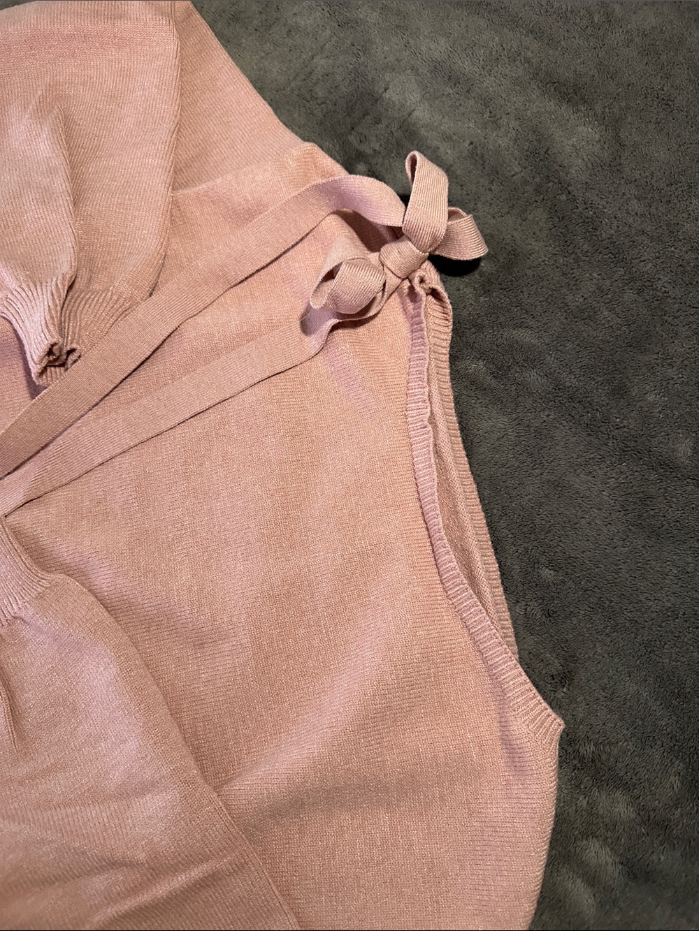 Off-the-Shoulder Pink Ribbon  Sweater - Picture 4 of 4